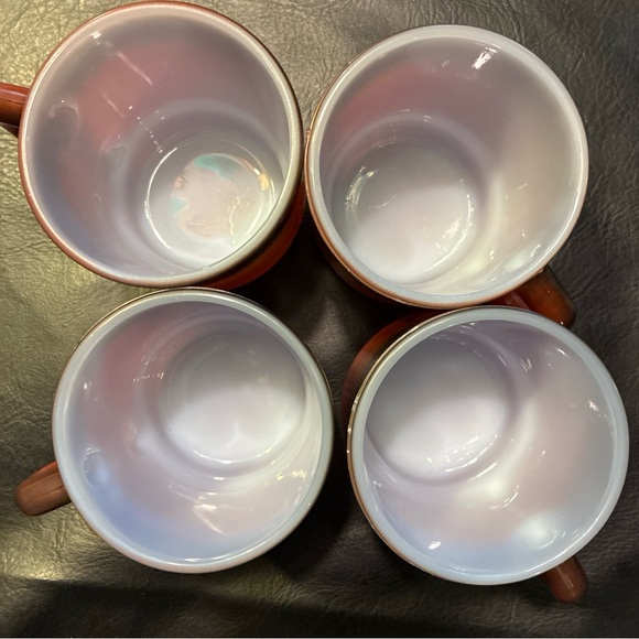 Vintage Anchor Hocking Fire King Red Ombré MCM Milk Glass Set of 4 Mugs USA - Picture 5 of 5